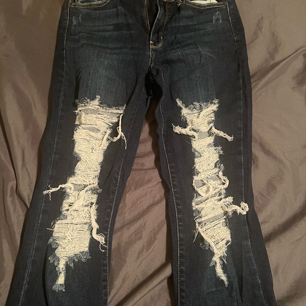 Judy Blue Dark Distressed Flare Jeans